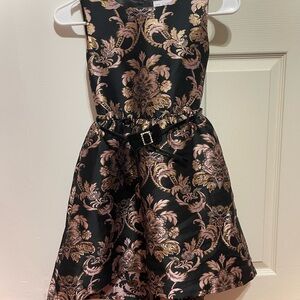 Girls Black Pink Gold Jacquard Sleeveless Dress